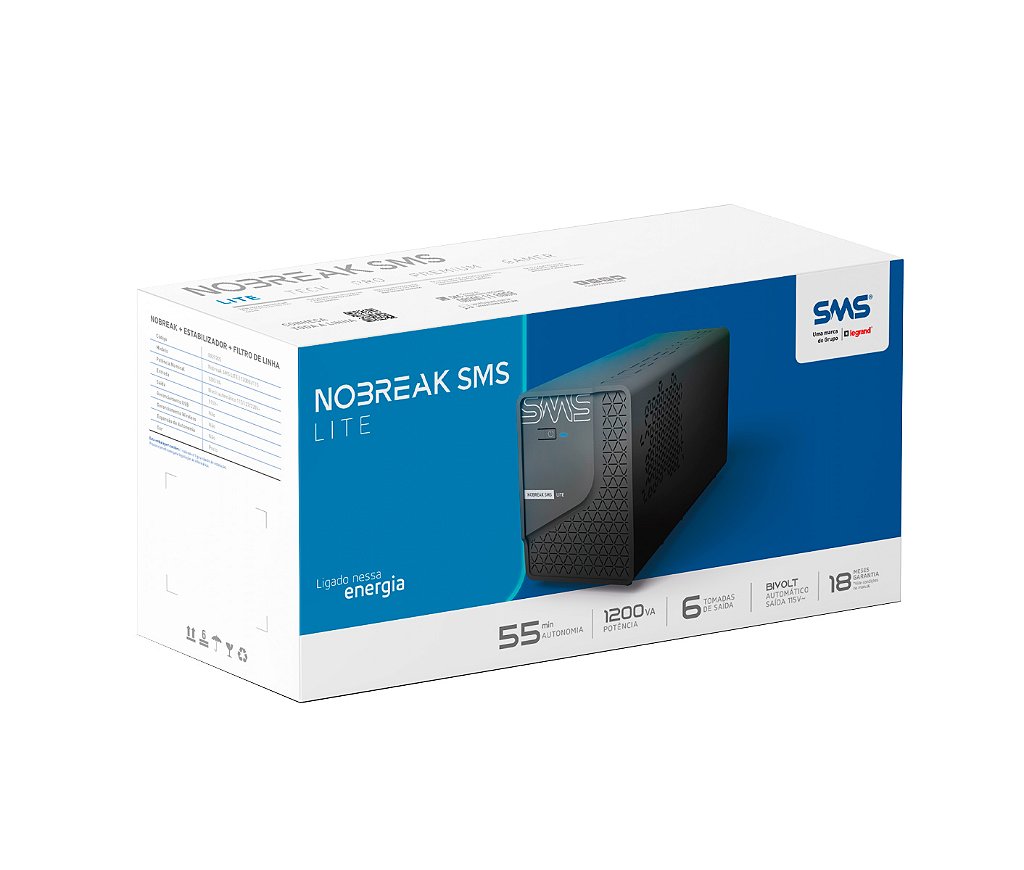 Nobreak SMS Lite 1200VA Bivolt Automático 6 Tomadas 115V - foto 4