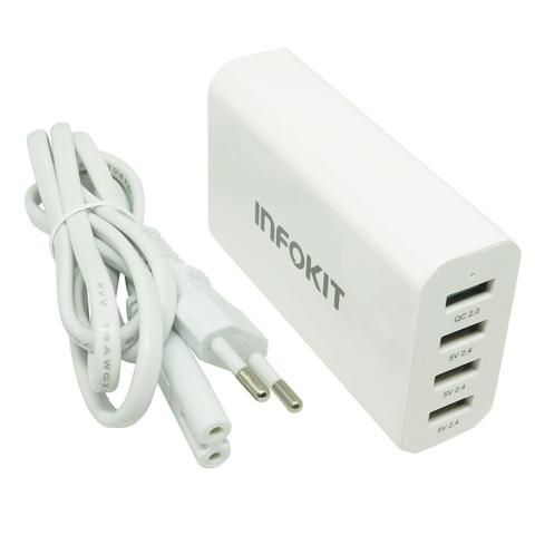 Fonte Carregador de Tomada INFOKIT UF4U-SQ340 4 Portas USB 40W Bivolt com 1x Quick Charge 2.0 - Imagem 3