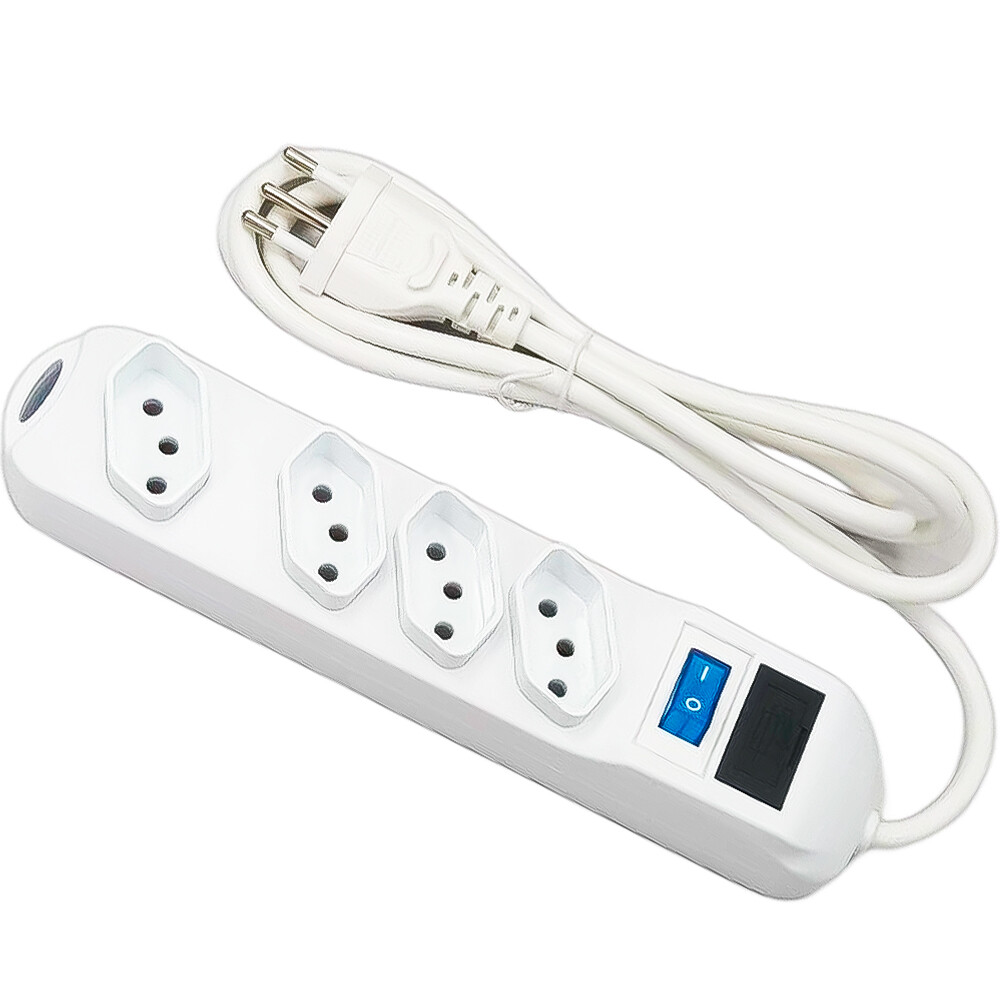 Filtro de Linha Knup SL7604 4 Tomadas 10A Bivolt Cabo 1,5m Branco com Fusível e Interruptor On/Off
