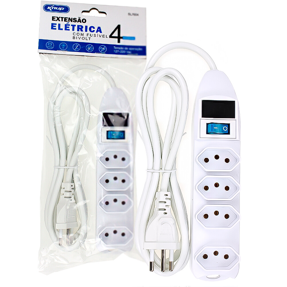 Filtro de Linha Knup SL7604 4 Tomadas 10A Bivolt Cabo 1,5m Branco com Fusível e Interruptor On/Off - Imagem 3