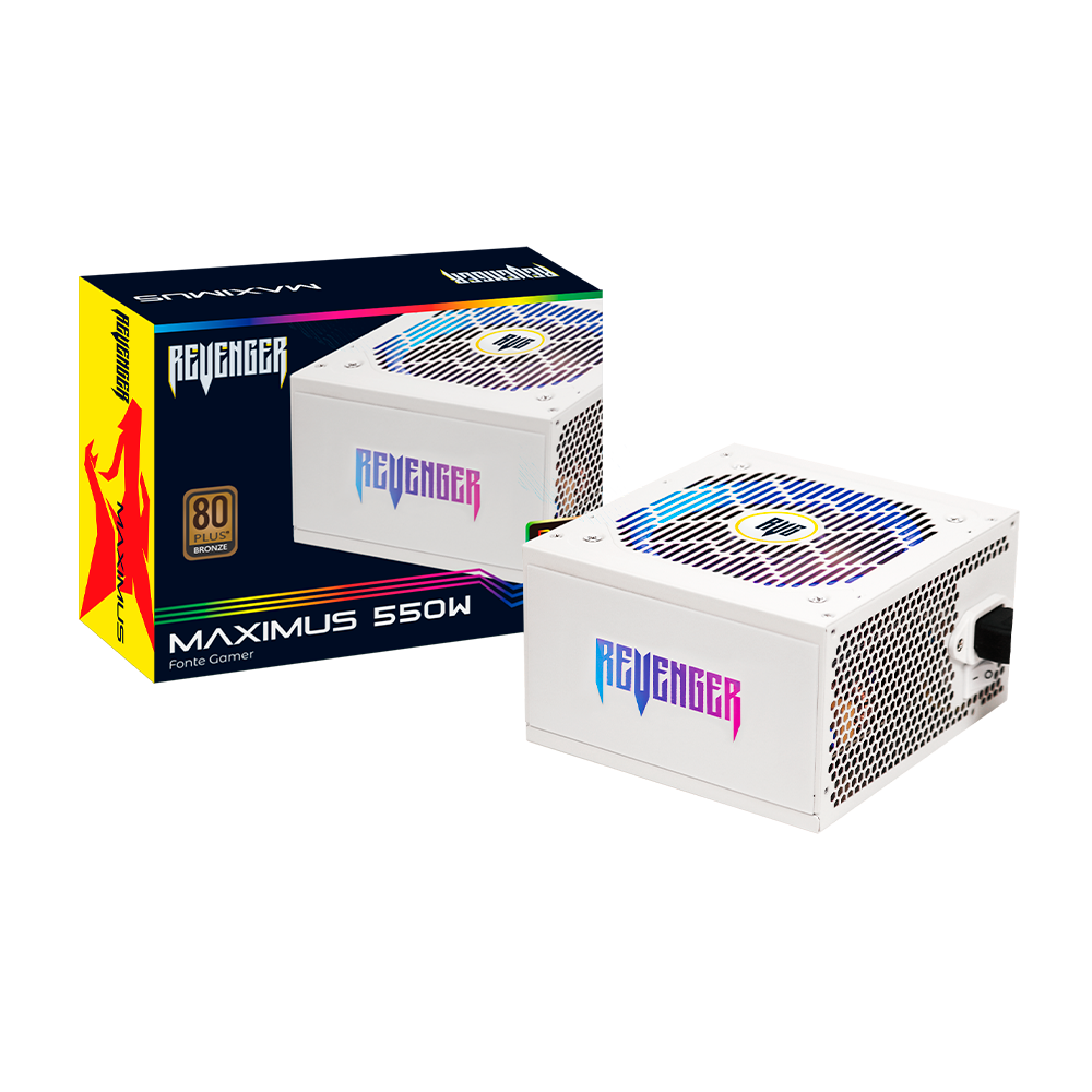 Fonte ATX 550W FO-MAX04 Revenger 80 Plus Bronze PFC Ativo RGB Branca