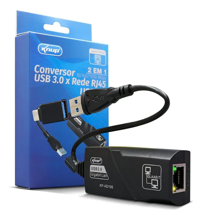 Adaptador de Rede USB 3.0 para RJ45 Gigabit KNUP KP-AD106 10/100/1000 Mbps com USB-C