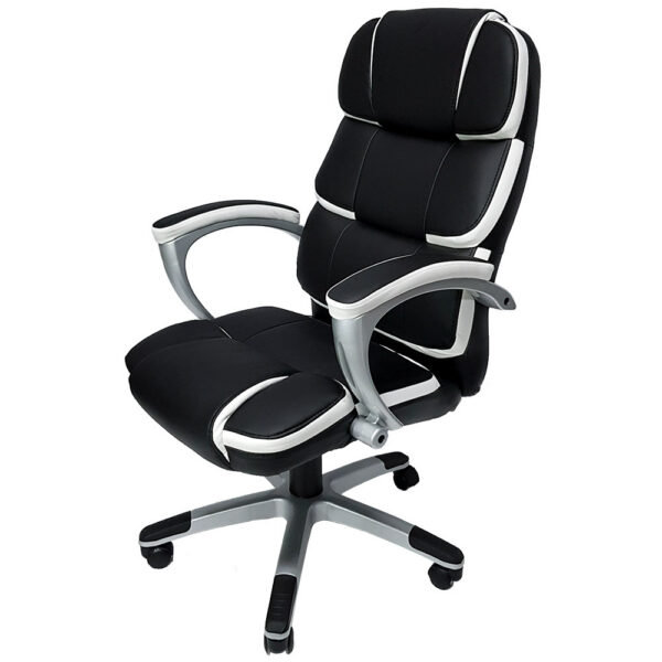 Cadeira Presidente Mymax Diretor Premium MOCH-8055/BK Giratória em PU Preto e Branco com Ajuste de Altura e Função Balanço