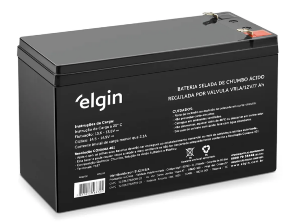 Bateria Selada VRLA ELGIN 12V 7Ah para Nobreak e Sistemas de Segurança 82293