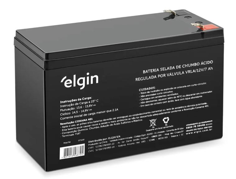 Bateria Selada VRLA Elgin 12V 7A para Nobreak e Sistemas de Segurança Código 82293