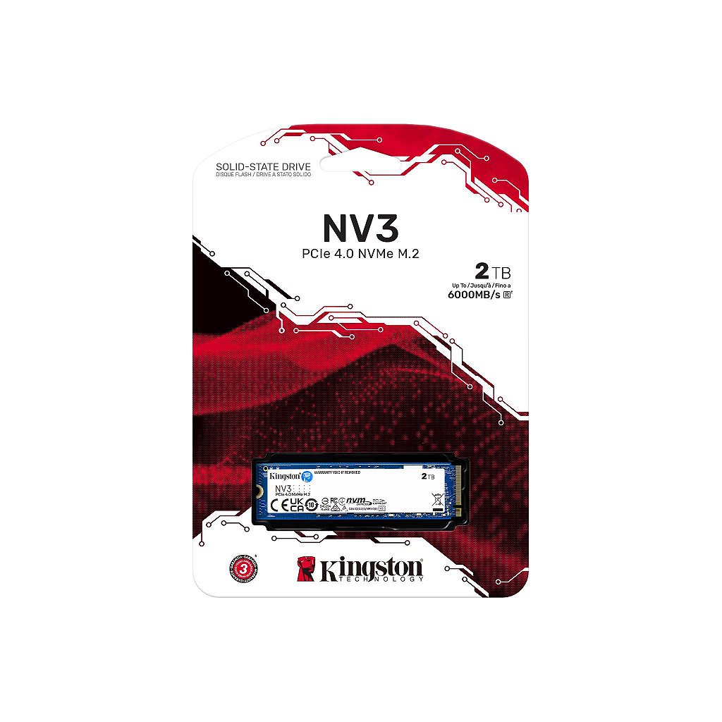 SSD KINGSTON NV3 2TB M.2 2280 NVMe PCIe 4.0 Leitura 6000MB/s Gravação 5000MB/s