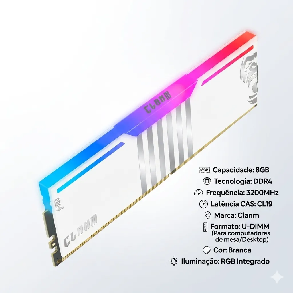 Memória RAM DDR4 8GB 3200MHz Desktop CLANM CLANM8GB3200CL19RGB Branca RGB - foto 3