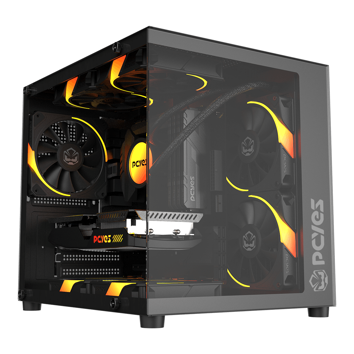 Gabinete Gamer pcyes Forcefield Mini Vulcan mATX Vidro Temperado Sem Fonte Preto