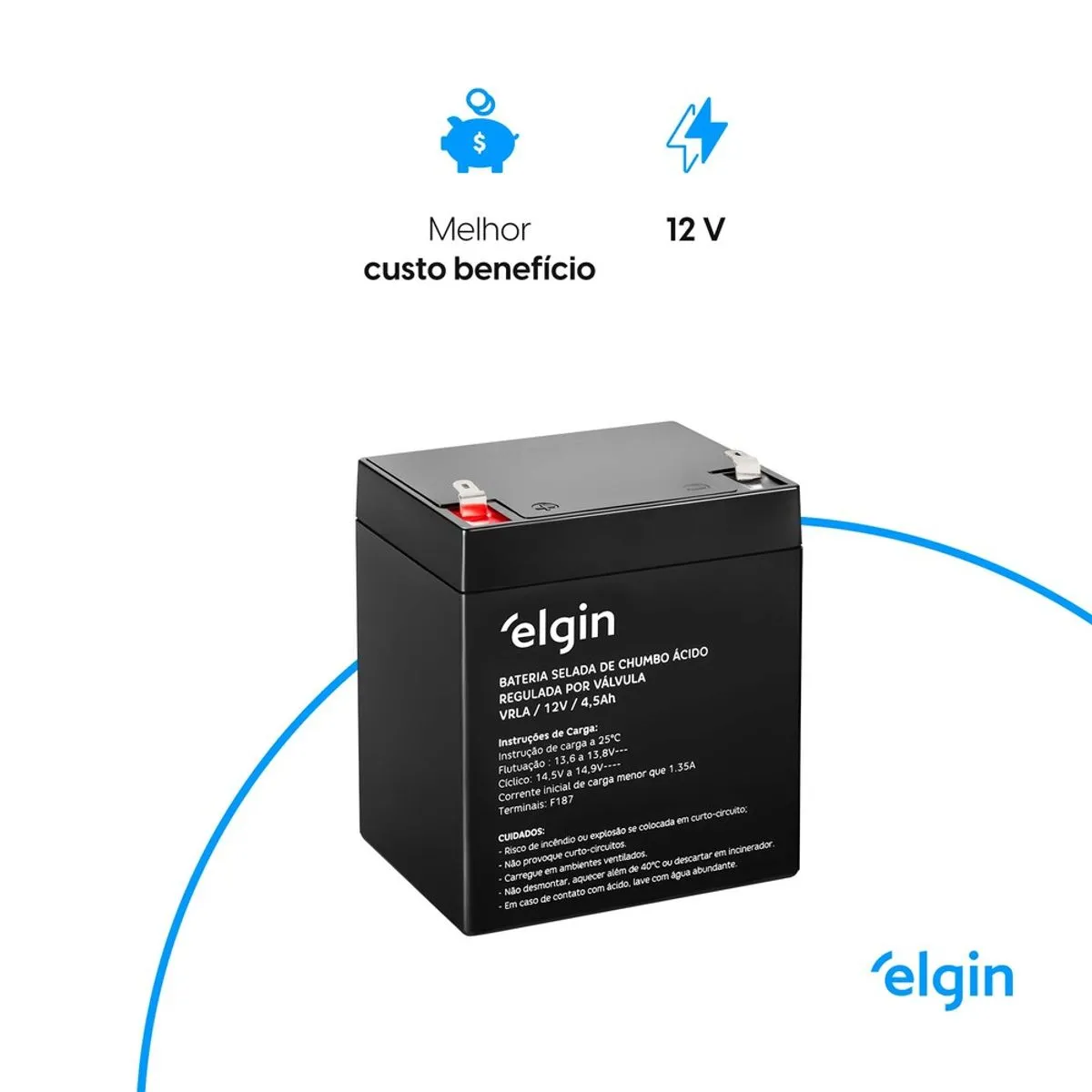 Bateria Selada ELGIN EG 12-4.5 T1 12V 4.5A VRLA-AGM para Nobreak e Sistemas de Segurança - foto 3