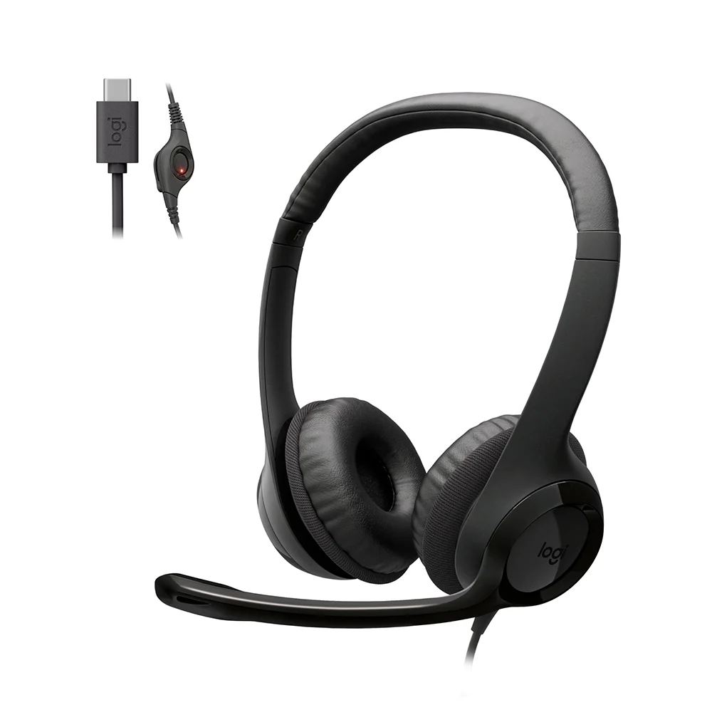 Headset LOGITECH H390 USB-C Driver 30mm com Microfone Cancelamento de Ruído e Controles no Cabo
