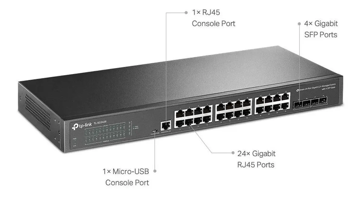 Switch TP-LINK TL-SG3428 24 Portas Gigabit 4 SFP L2+ Gerenciável Rack Omada SDN 56Gbps Fanless - foto 3