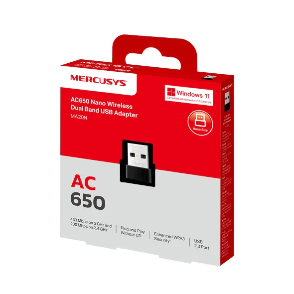 Adaptador Wi-Fi USB 2.0 MERCUSYS MA20N AC650 Dual Band Nano - foto 2