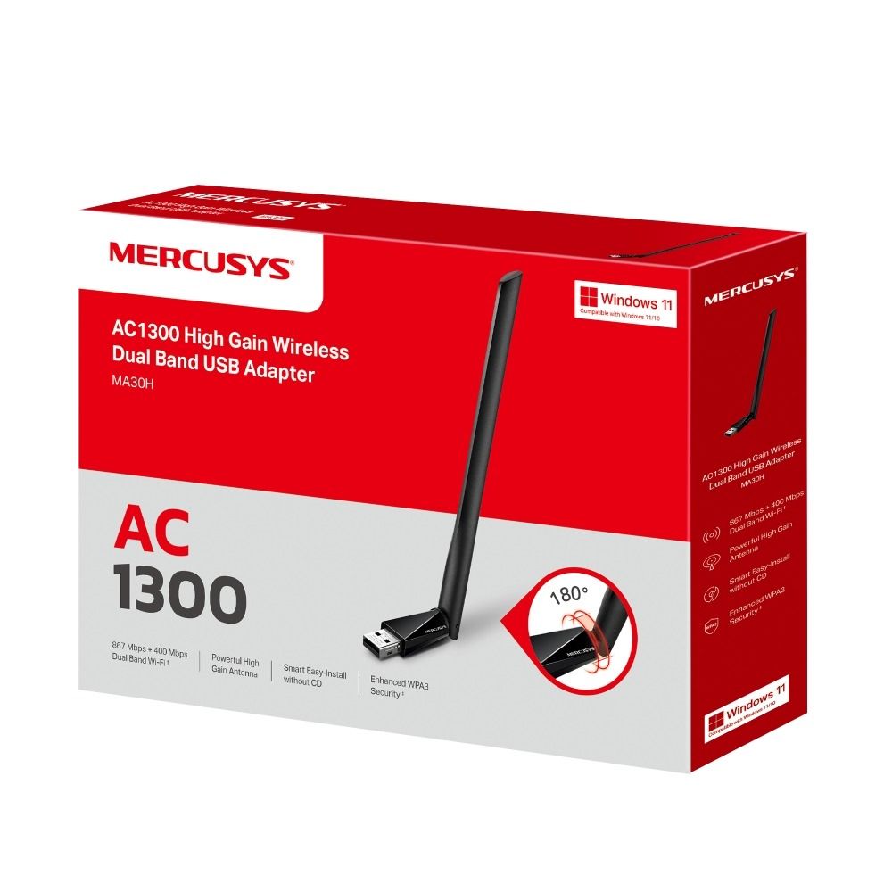 Adaptador Wi-Fi USB 2.0 MERCUSYS MA30H AC1300 Dual Band Alto Ganho MU-MIMO para Windows 10/11 - foto 3