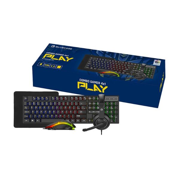 Kit Gamer 4 em 1 BLUECASE BGHPKM-01BX Teclado ABNT2 Mouse 2400DPI Headset e Mousepad LED Rainbow