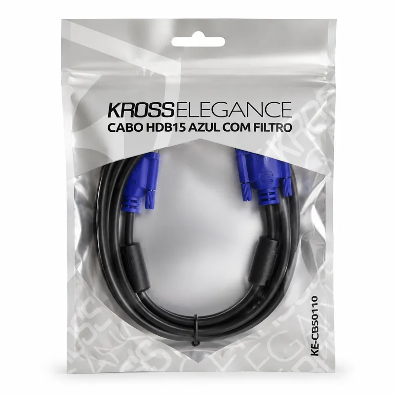 Cabo VGA 1.8 Metros com Filtro KROSS ELEGANCE KE-CBS0110 para Monitor e PC Azul - foto 3