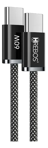 Cabo USB-C para HREBOS CB-385C 60W 1.5 Metros Preto