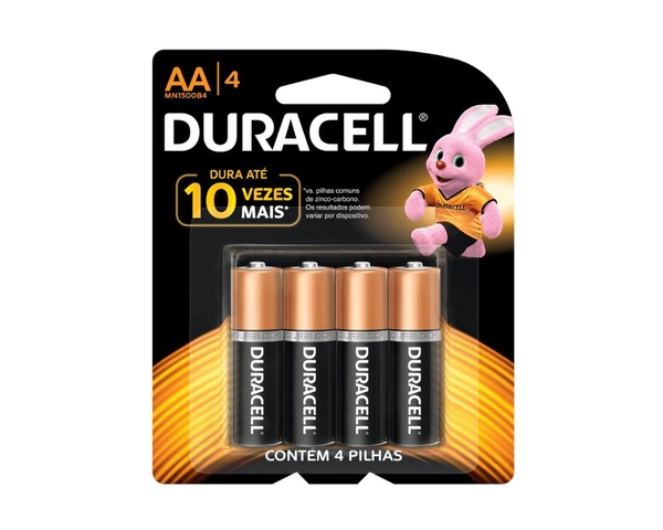 Pilha Alcalina AA DURACELL 1.5V LR6 MN1500 Cartela com 4 Unidades