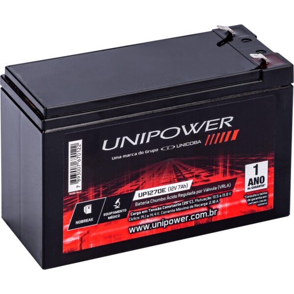 Bateria Selada UNIPOWER 12V 7Ah UP1270E VRLA para Nobreak, Alarmes e Sistemas de Segurança