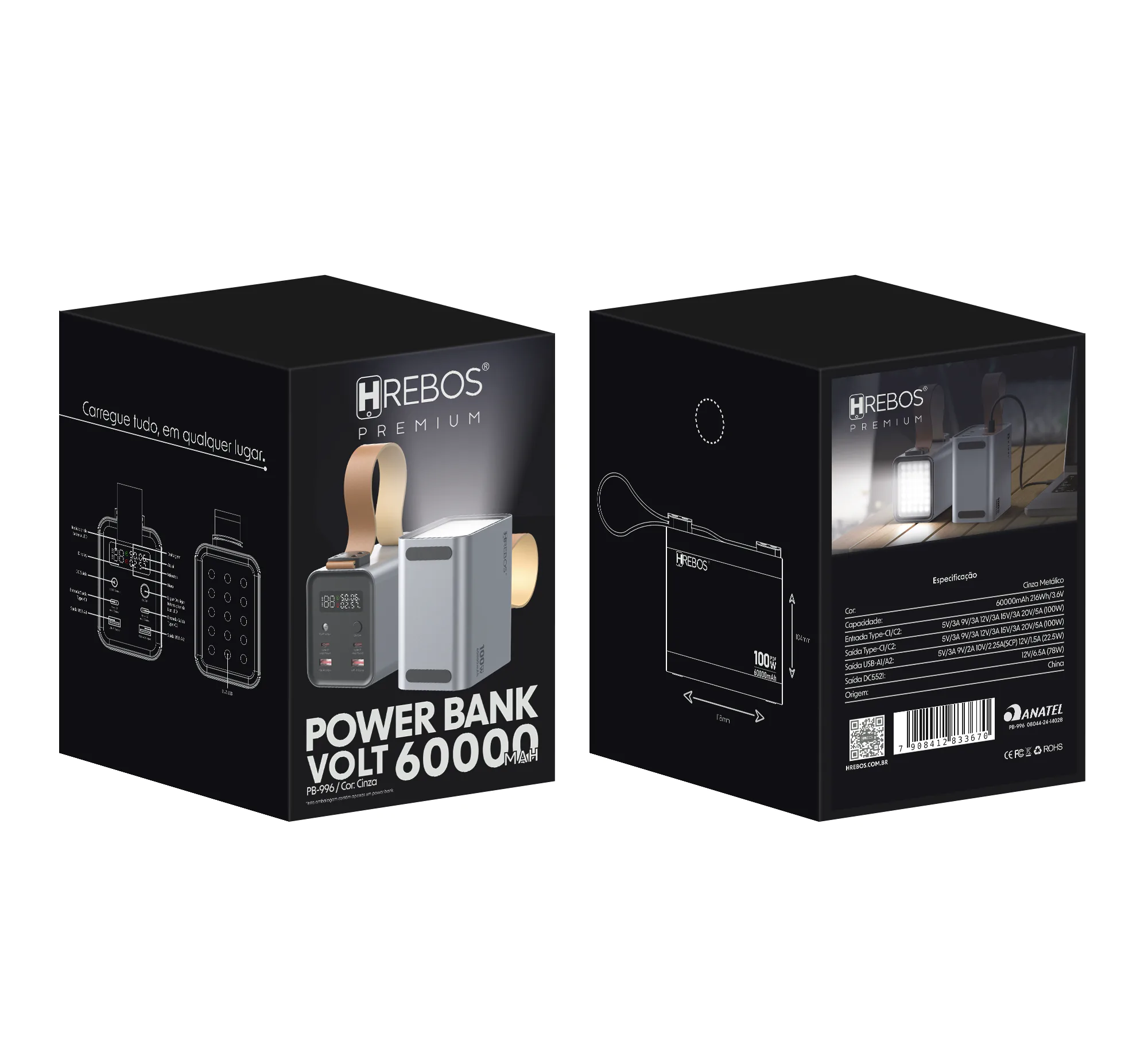 Power Bank Portátil HREBOS PB-996 60000mAh 100W com Lanterna LED Starlink - foto 5