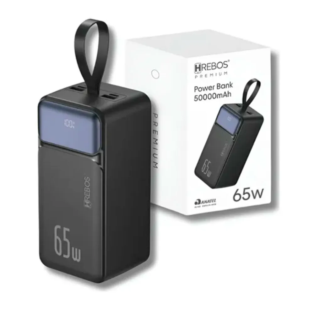 Power Bank Portátil HREBOS PB-960 50000mAh 65W USB-C Preto - foto 3
