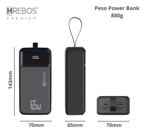 Power Bank Portátil HREBOS PB-960 50000mAh 65W USB-C Preto - foto 4
