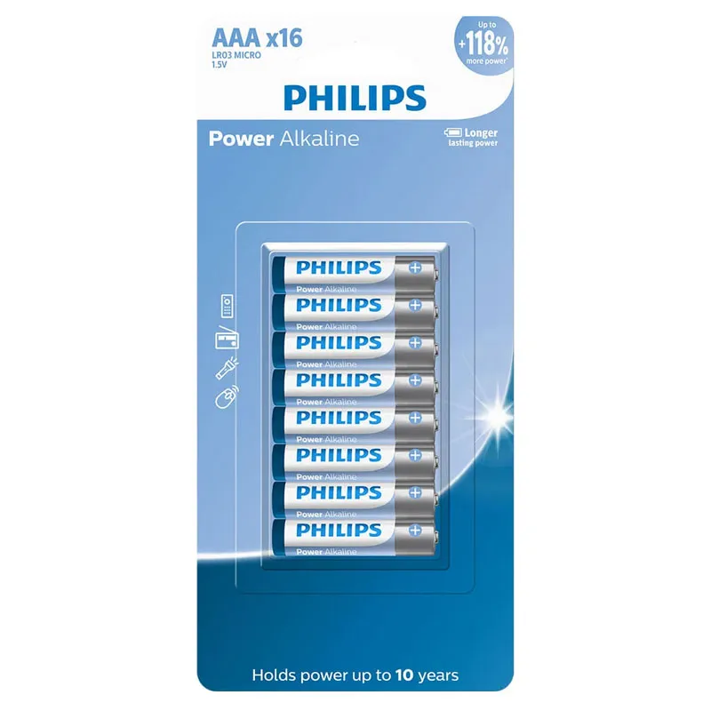 Pilha Alcalina AAA 1.5V PHILIPS LR03P16B Cartela com 16 Unidades - foto 2