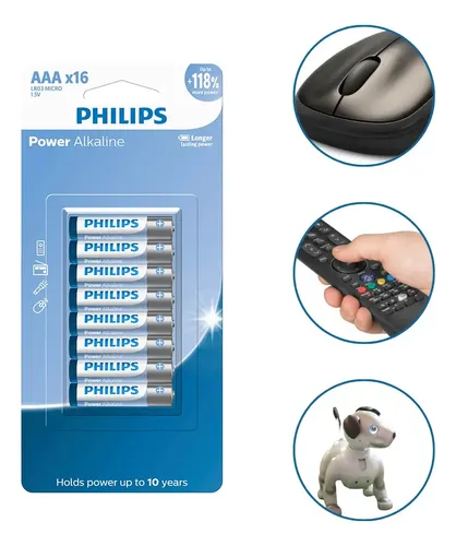 Pilha Alcalina AAA 1.5V PHILIPS LR03P16B Cartela com 16 Unidades - foto 3