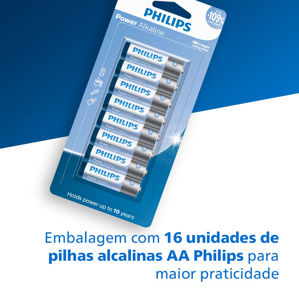Pilha Alcalina AA 1.5V PHILIPS LR6P16B/59 Cartela com 16 Unidades - foto 2