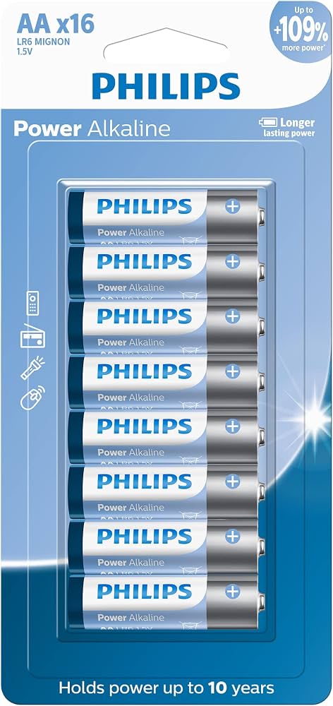 Pilha Alcalina AA 1.5V PHILIPS LR6P16B/59 Cartela com 16 Unidades