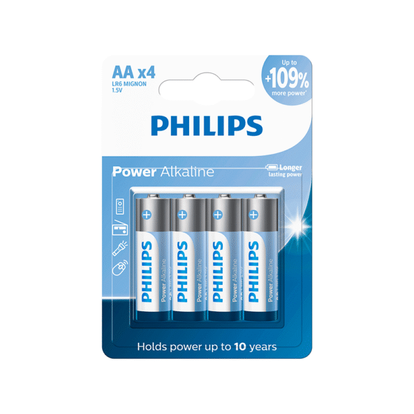 Pilha Alcalina AA 1.5V PHILIPS LR6P4B/59 Cartela com 4 Unidades