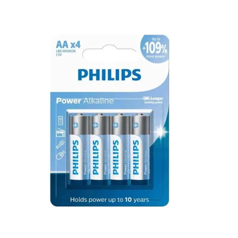 Pilha Alcalina AA 1.5V PHILIPS LR6P4B/59 Cartela com 4 Unidades - foto 2