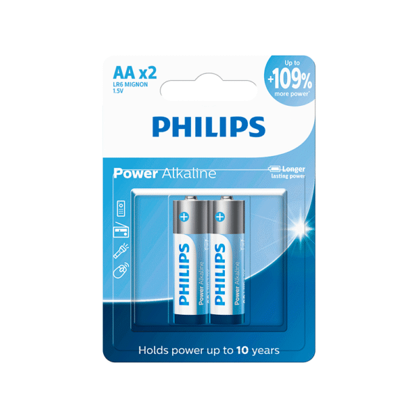 Pilha Alcalina AA 1.5V PHILIPS LR6P2B/59 Cartela com 2 Unidades