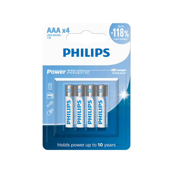 Pilha Alcalina AAA 1.5V PHILIPS LR03P4B/59 Cartela com 4 Unidades
