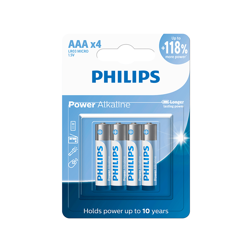 Pilha Alcalina AAA 1.5V PHILIPS LR03P4B/59 Cartela com 4 Unidades