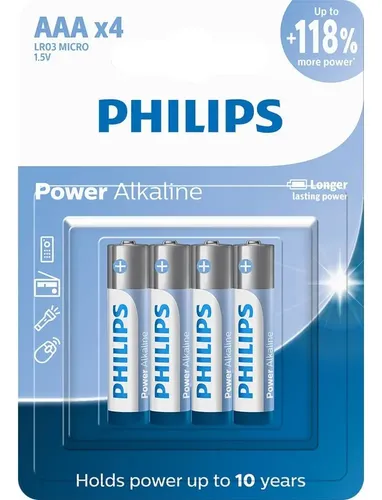 Pilha Alcalina AAA 1.5V PHILIPS LR03P4B/59 Cartela com 4 Unidades - foto 2