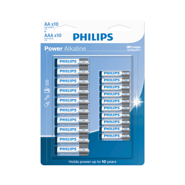 Pilha Alcalina Kit com 20 Unidades (10x AA + 10x AAA) 1.5V PHILIPS LR036P20BP/59