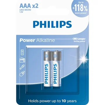 Pilha Alcalina AAA 1.5V PHILIPS LR03 Cartela com 2 Unidades - foto 2