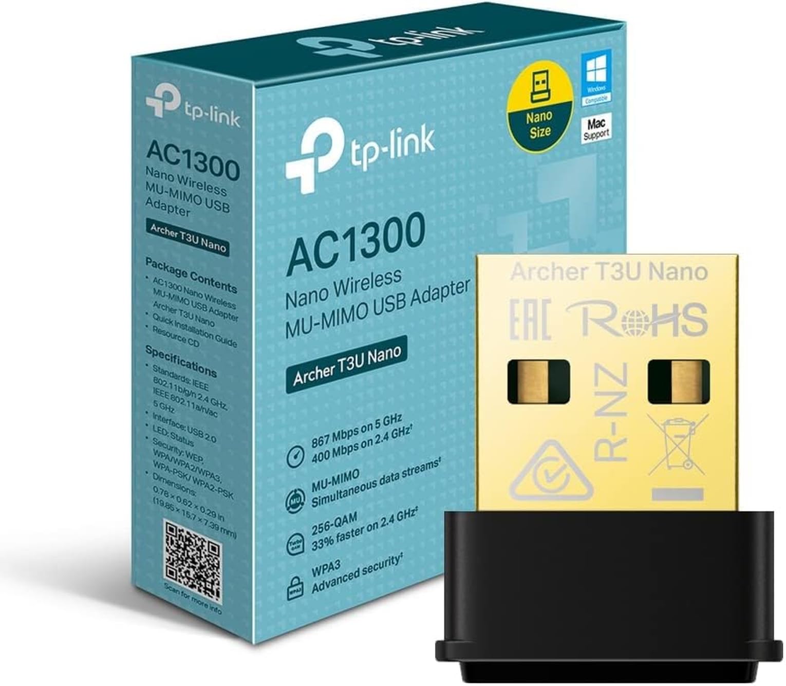Adaptador USB Wi-Fi TP-LINK Archer T3U Nano AC1300 Dual Band 3.0 MU-MIMO - foto 2