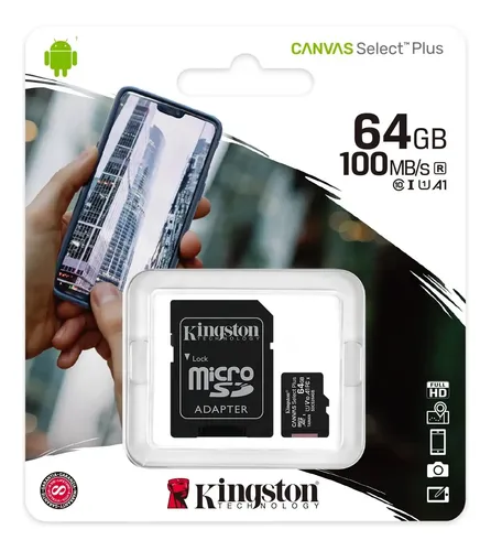 Cartão de Memória MicroSDXC KINGSTON Canvas Select Plus 64GB 100MB/s UHS-I U1 V10 A1 com Adaptador SD - foto 3