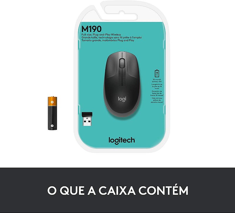 Mouse LOGITECH M190 910-005902 Sem Fio 1000DPI Cinza - foto 4