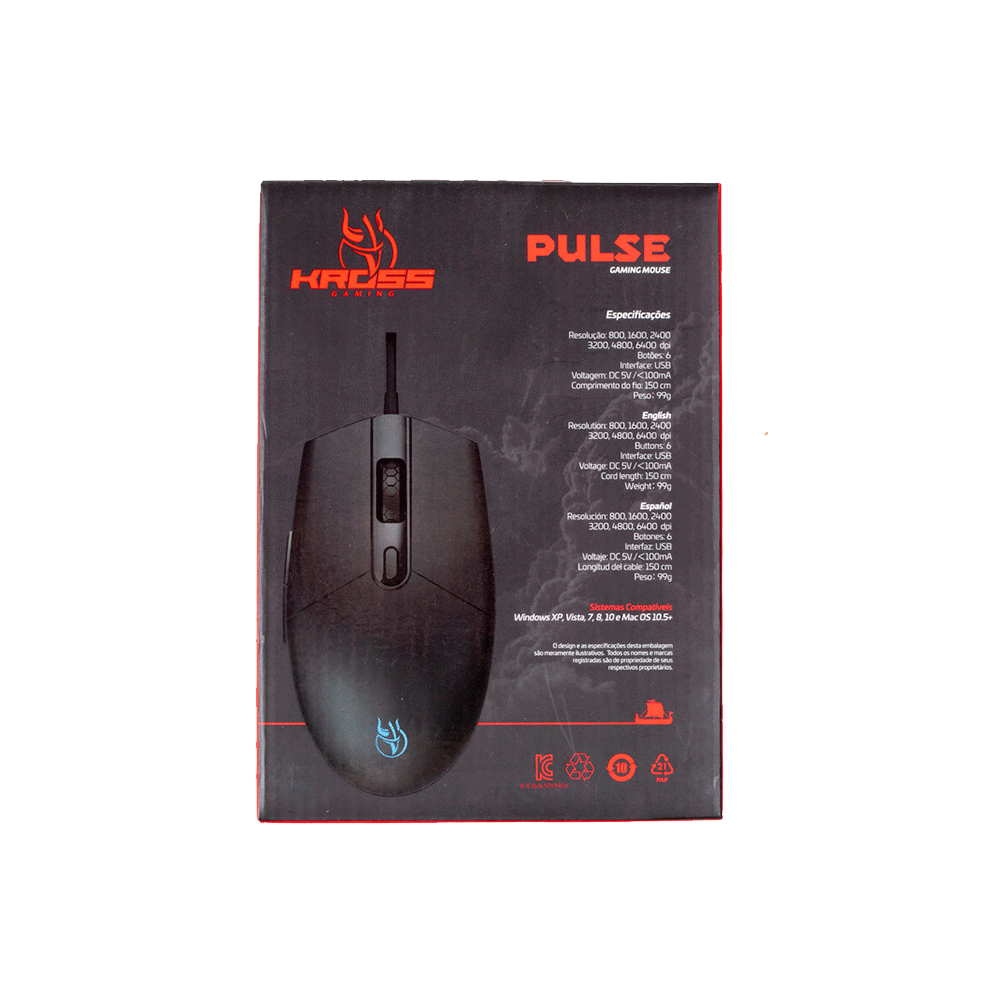 Mouse KROSS ELEGANCE KE-MG105 6400DPI Com Fio USB RGB Preto 6 Botões - foto 3