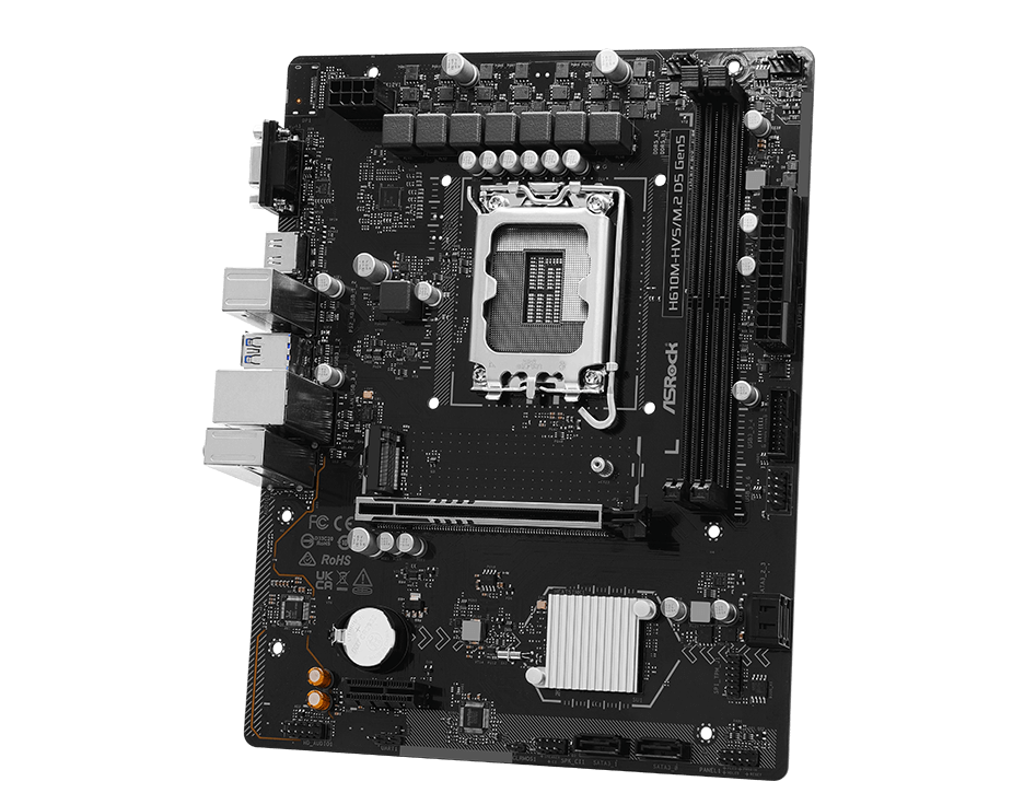 Placa-Mãe LGA1700 H610 ASROCK H610M-HVS DDR4 3200MHz 64GB M.2 NVMe Rede Gigabit VGA HDMI mATX