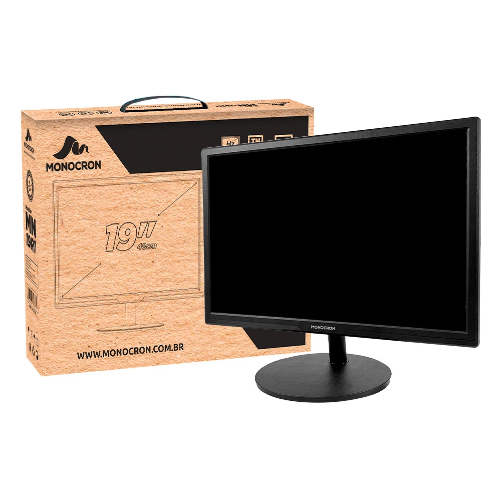 Monitor MONOCRON 19pol MN19R1 1440x900 TN 75Hz HDMI VGA Preto - foto 2