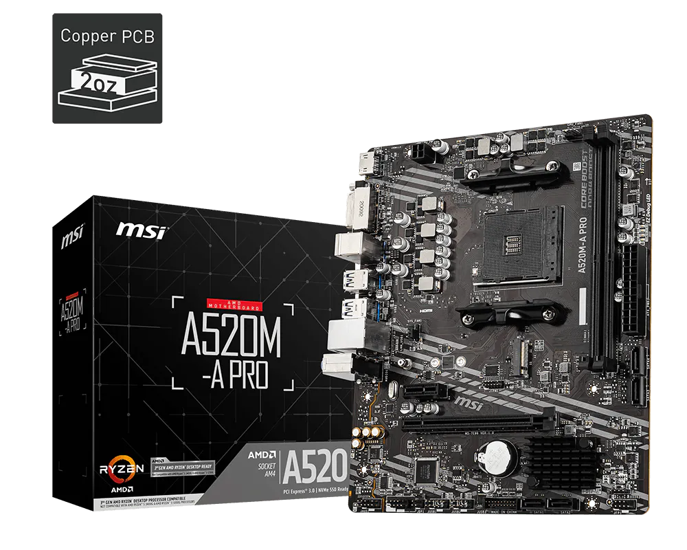 Placa-Mãe AM4 A520M-A PRO MSI DDR4 NVMe mATX - foto 2