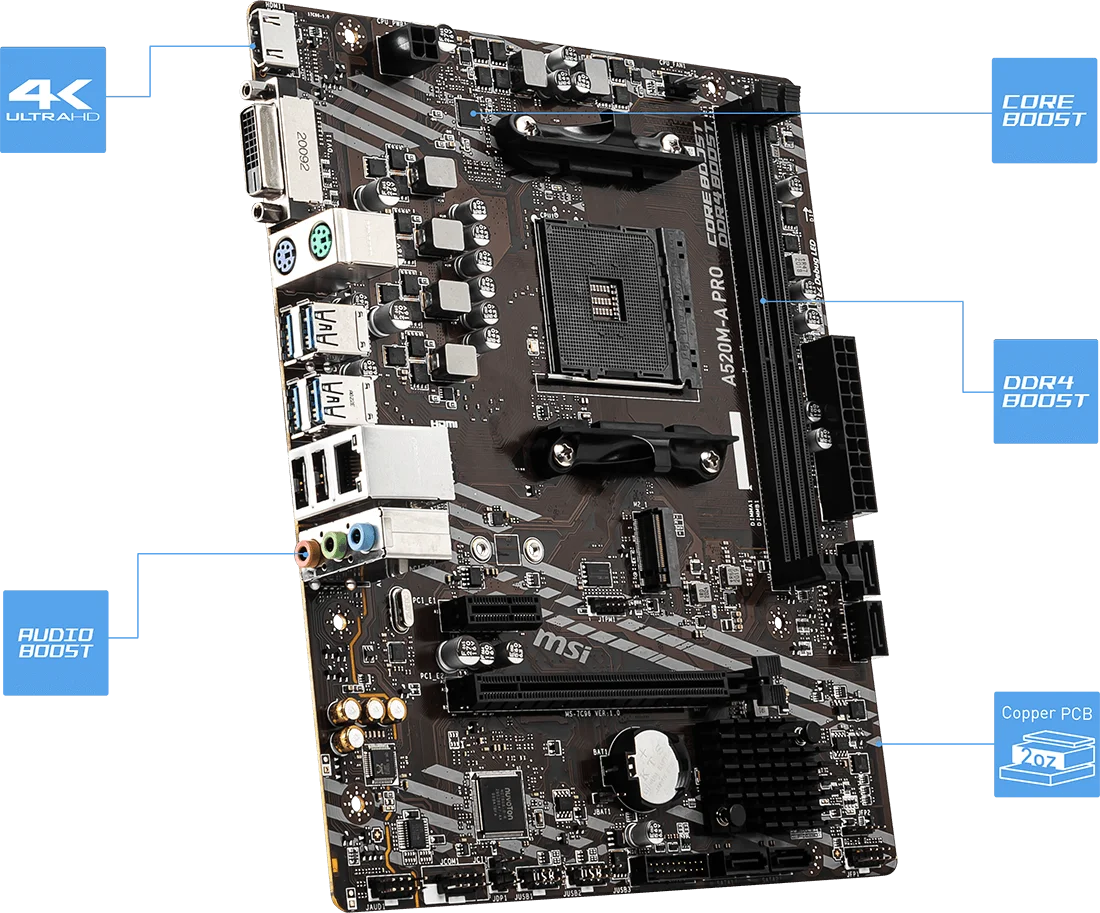 Placa-Mãe AM4 A520M-A PRO MSI DDR4 NVMe mATX - foto 3