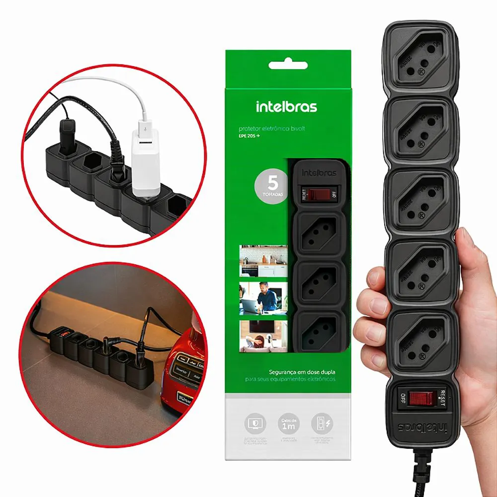 Protetor de Surtos INTELBRAS EPE 2005 5 Tomadas 10A Bivolt Cabo 1m Preto - foto 4