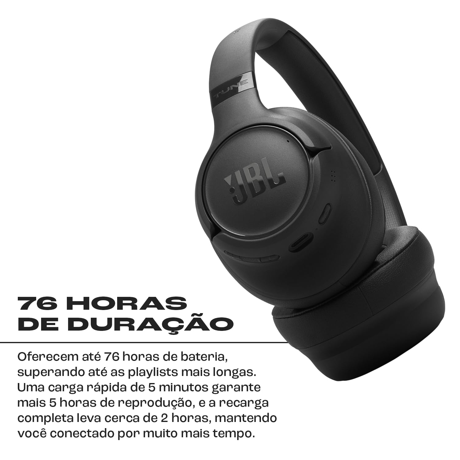 Headset JBL Tune 730BT Over-Ear Sem Fio Bluetooth 6.0 Driver 40mm 2 Microfones Bateria 76h Preto - foto 4