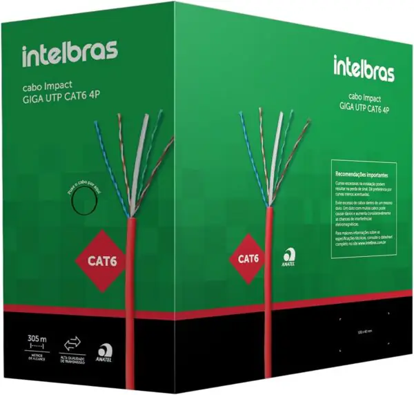 Caixa do cabo de rede CAT6 Intelbras Impact Giga vermelho 305 metros
