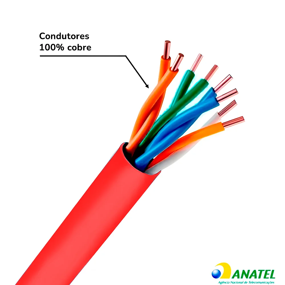 Cabo de Rede CAT6 24AWG 1 Metro Vermelho WEC