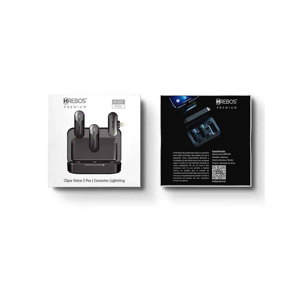 Microfone de Lapela Sem Fio Duplo HREBOS IF-207 Clip Voice S Pro Lightning - foto 2